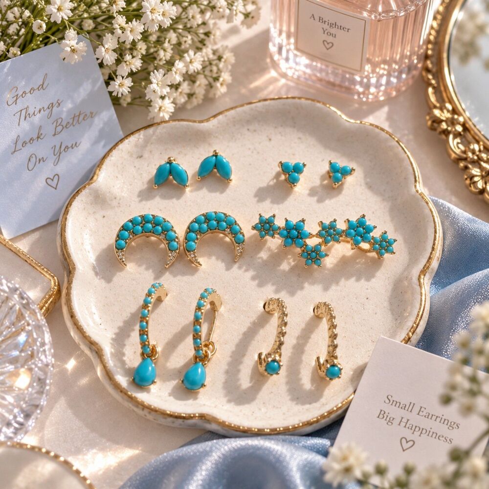 Turquoise Celestial Earring Set, Gold Tone Boho Jewelry